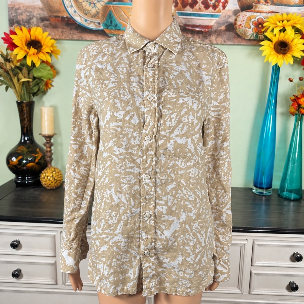 Ted Baker Linen Beige Button Down Shirt Coastal Quiet Luxury Resort Minimalist
